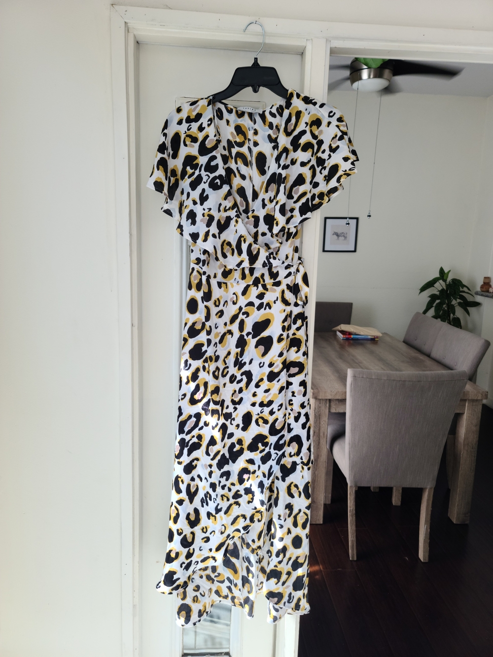 Leopard Print Wrap Maxi Dress in White, Gold and Black